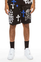 Bejewelled Chrome Skull Shorts